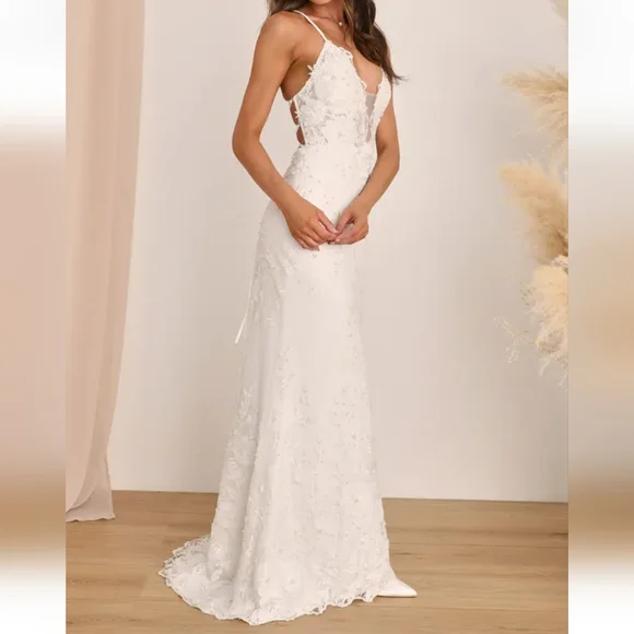 LULU'S PEARL LACE-UP BACKLESS MAXI DRESS - Picture 4 of 12